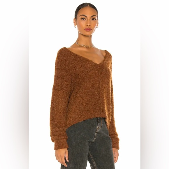 Free People Icing V-Neck Sweater in Brown Mocha-Java - Size Medium - Picture 4 of 12